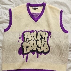 Purple and Cream Graphic V-Neck Sweater Vest